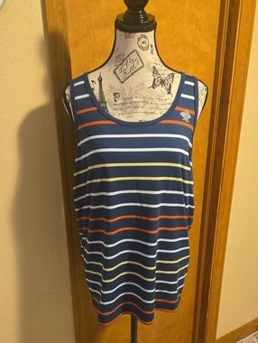 Rabbit Brand Striped Tank Top in Navy, Yellow, Orange And White.